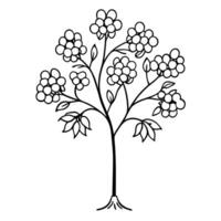 A tree with flowers and leaves coloring page vector