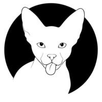 A black and white drawing of a cat with its tongue out vector