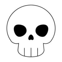 cute pink cartoon punisher skull with long teeth without lower jaw, illustration line art vector