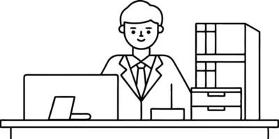 Businessman at desk with computer and files illustration vector