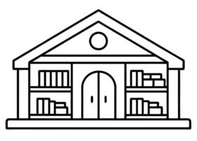 A black and white illustration of a house with bookshelves vector