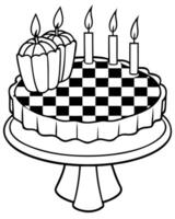 pumpkin pie on a checkered tablecloth with spooky candles, coloring pages, illustration line vector