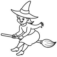A witch flying on a broom with her hat on vector