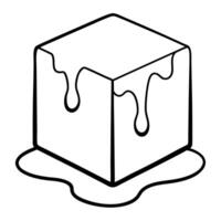 caramel cube with a puddle of melted caramel on the bottom, illustration line art vector