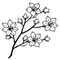 A black and white drawing of a branch with flowers vector
