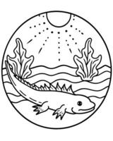 A black and white drawing of a lizard in the water vector