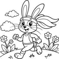Bunny running coloring pages vector