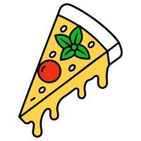 Pizza slice with tomato sauce and basil on a white background vector