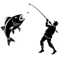 A man fishing with a fish on a white background vector