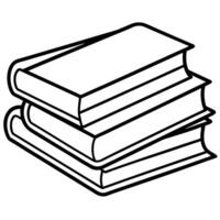 A stack of books is shown in black and white vector