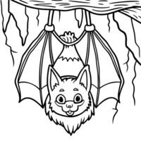 A bat hanging on a tree branch coloring page vector