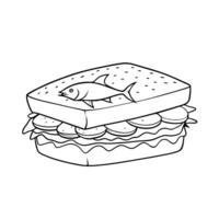 A drawing of a sandwich with fish on it vector