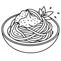 Spaghetti in a bowl coloring page vector