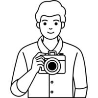 A man with a camera in his hand coloring page vector