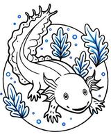 An axolotl in the water coloring page vector