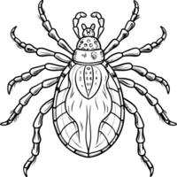 A tick coloring page with a black and white drawing vector