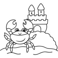 A crab and castle coloring page vector