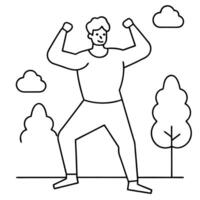 Man doing exercise in the park line art illustration vector