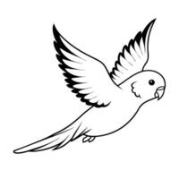 A black and white drawing of a parrot flying vector