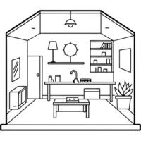 A drawing of a living room with furniture vector