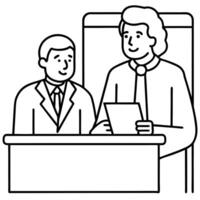 A man and woman are sitting at a desk with a folder vector