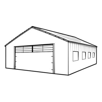 A drawing of a garage with a door open vector