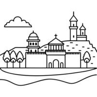 An outline drawing of a castle on a hill vector