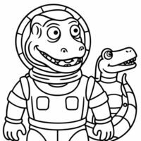 t-rex astronaut, illustration line art vector