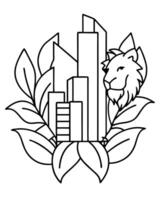 A lion and a city in a leafy background vector