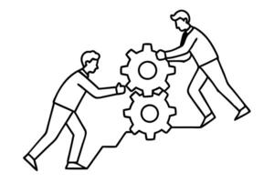 Two men are pushing a gear wheel together vector