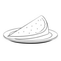 A slice of pizza is on a plate in black and white vector