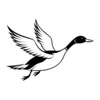 A black and white drawing of a duck flying vector