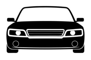 a black and white silhouette of a car, front view, with headlights and a windshield the car is vector