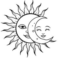 Sun and moon coloring pages vector