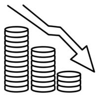 A line drawing of a stack of coins with an arrow pointing up vector