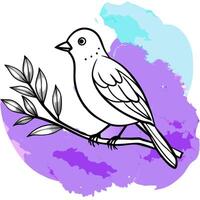 A bird sitting on a branch with leaves vector