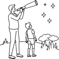 A man and boy looking at the stars coloring page vector