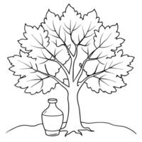 A tree with leaves and a bottle coloring page vector