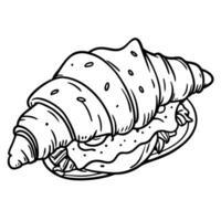 freshly baked, flaky croissant filled with crispy prosciutto, melted gouda cheese, and crisp vector