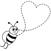 A bee with a heart shape coloring page vector