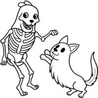 A skeleton and cat coloring page vector