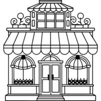 A black and white drawing of a store front vector