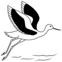 Black and white drawing of a bird flying over water vector
