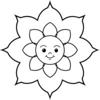 A sunflower with a smiley face coloring page vector