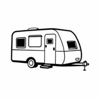 A black and white drawing of a camper trailer vector