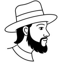 A man with a hat and beard in outline vector