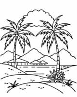 Palm trees and mountains coloring page vector