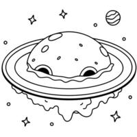 A coloring page with a cartoon saturn and planets vector