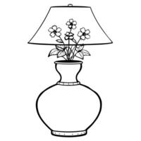 A black and white drawing of a vase with flowers vector