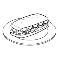 A drawing of a sandwich on a plate vector
